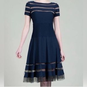 TADASHI SHOJI NWT $398 NAVY BLUE FIT & FLARE A LINE KNEE LENGTH COCKTAIL DRESS